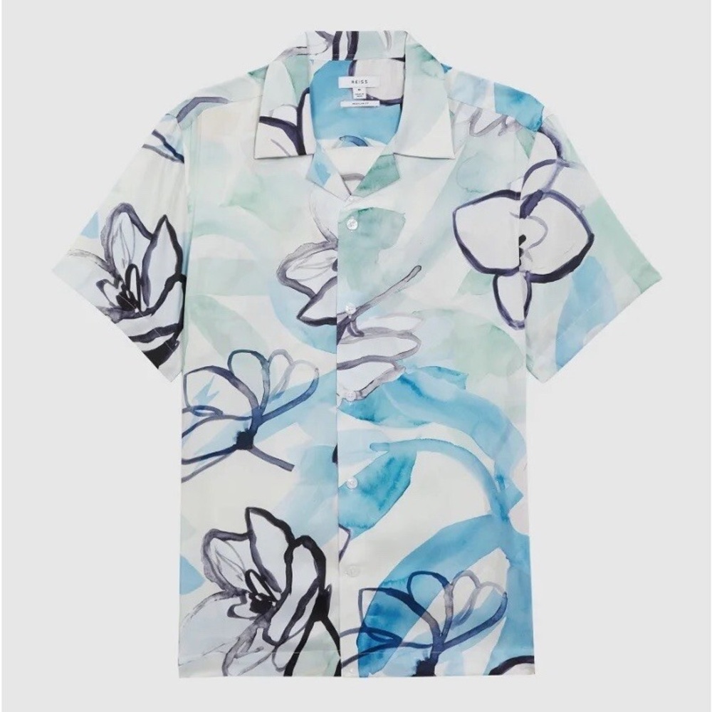 Reiss Ardie Printed Cuban Collar Button Shirt